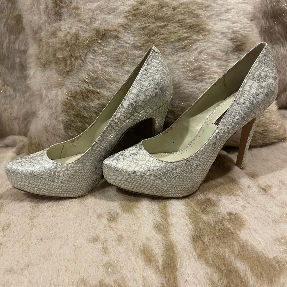 BCBGeneration Silver Textured Heels